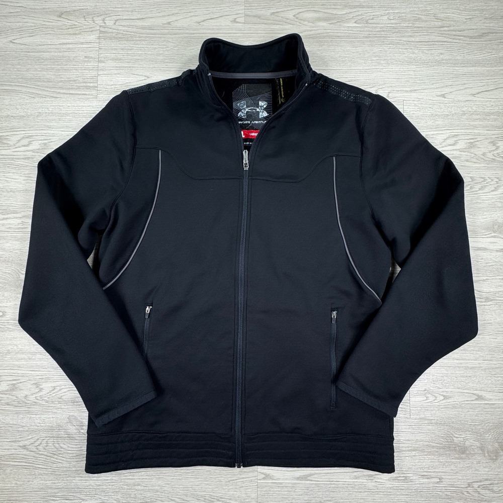 Under Armour Mens Jacket Full Zip Fleece Lined Black Large Big Logo Athletic